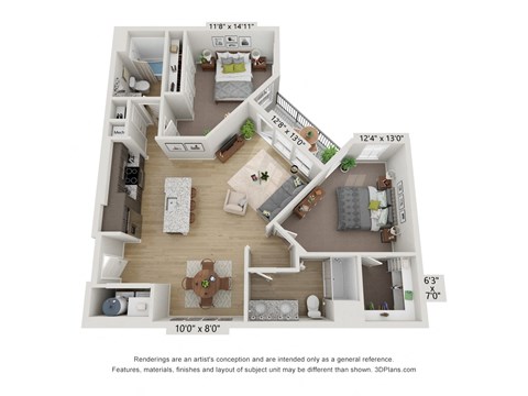 Floor plan image of B3, 2-bedroom apartment